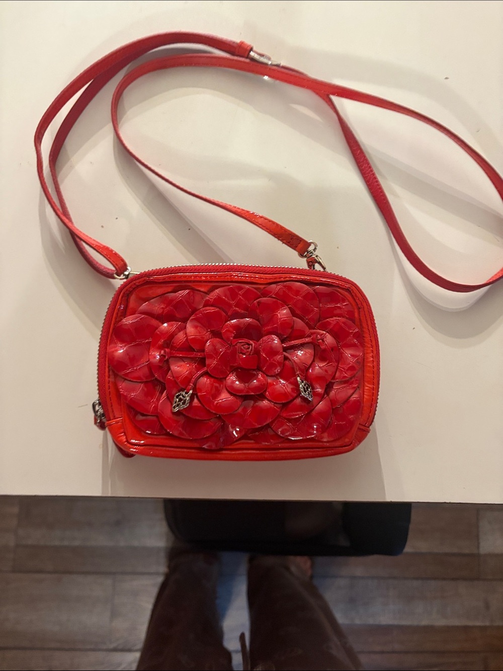 Brighton Red Floral Crossbody Bag - Elegant Women's Shoulder Bag